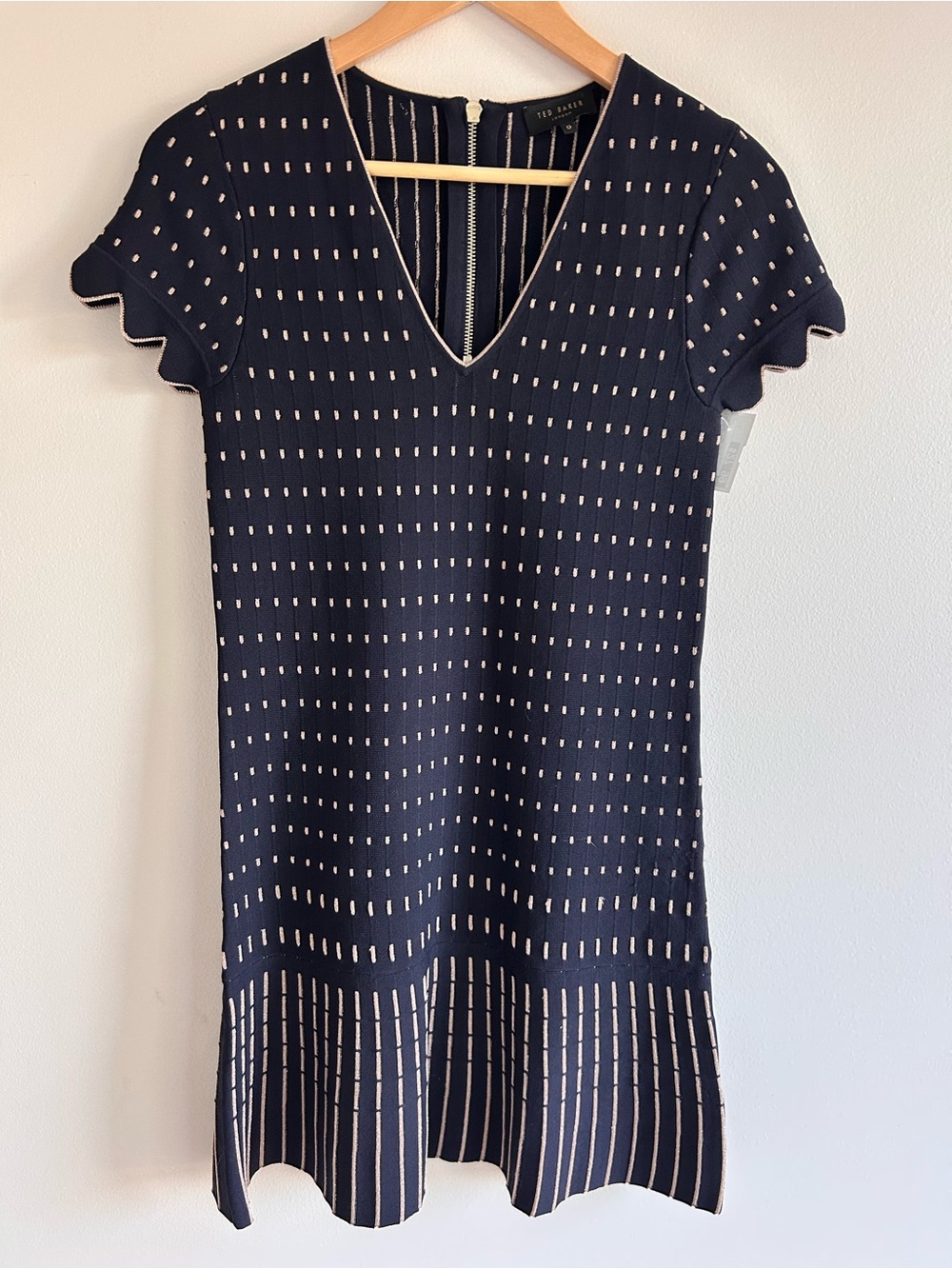 Ted Baker Navy Dress with Cream Dot & Stripe Detail